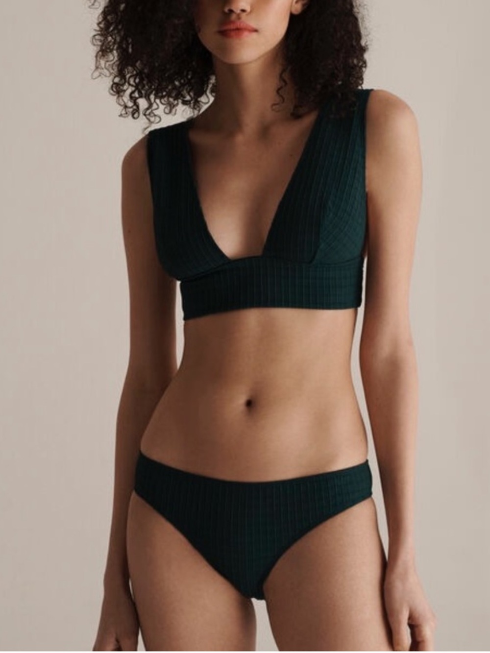 LIVY Deep V Dark Green Bikini Top & Bottom Set